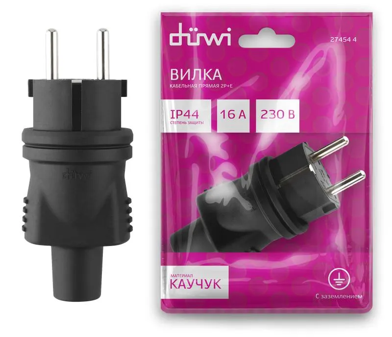 вилка каучуковая прямая с/з 16а 230в ip44 черн. duwi 27454 4 от магазина Штепсель и батарейка.