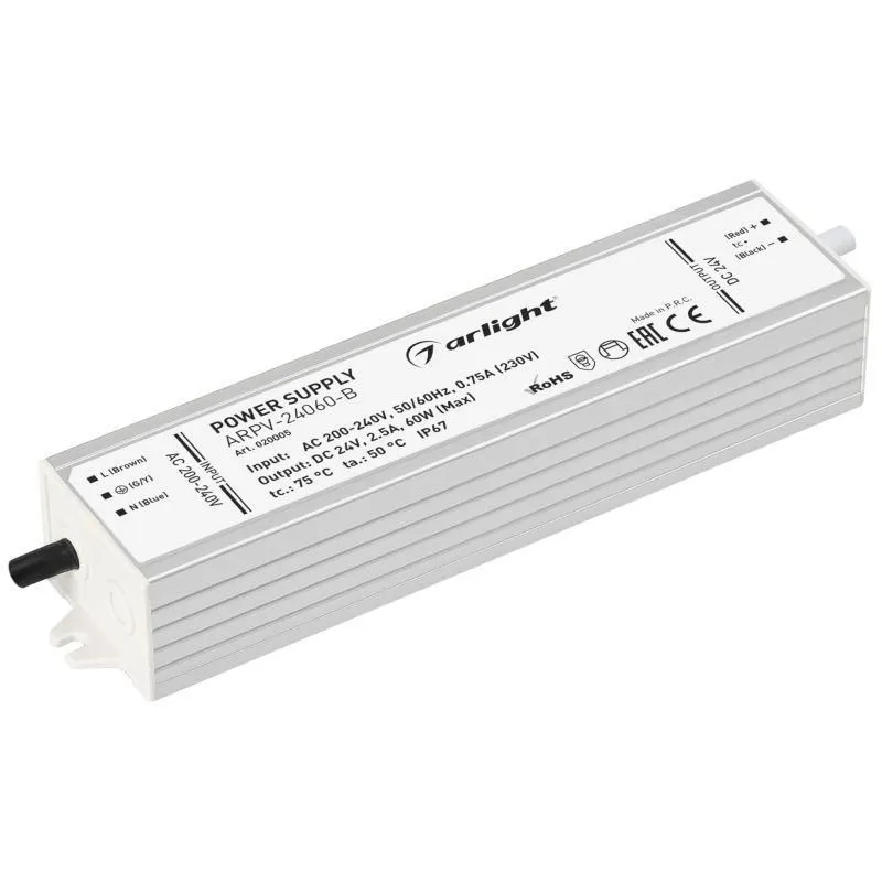 блок питания arpv-24060-b 24в 2.5а 60вт ip67 метал. 3 года arlight 020005 от магазина Штепсель и батарейка.