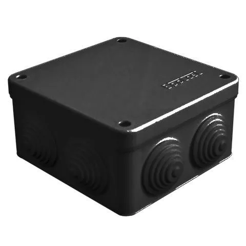 коробка распределительная оп 105х105х56мм ip54 7 выходов 4 гермоввода крышка на винтах материал - полипропилен черн. epplast 110045 от магазина Штепсель и батарейка.