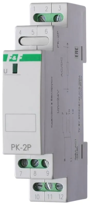 реле промежуточное pk-2p/un (монтаж на din-рейке 35мм 24в ac/dc 2х8а 2p ip20) f&f ea06.001.008 от магазина Штепсель и батарейка.