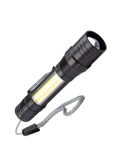 фонарь аккумуляторный ручной led 1вт + cob 5вт линза зум аккум. li-ion 18650 1а.ч usb-шнур abs-пласт от магазина Штепсель и батарейка.