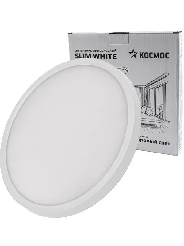 светильник светодиодный slim white 38вт 4500к ip40 2650лм 230в 400х25мм космос kslim38w_w4500k от магазина Штепсель и батарейка.