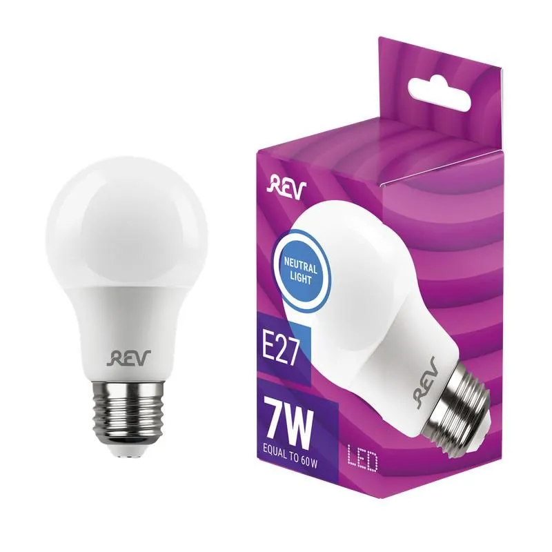 лампа светодиодная led-a60 7вт грушевидная 4000к нейтр. бел. e27 560лм 180-240в rev 32265 8 от магазина Штепсель и батарейка.