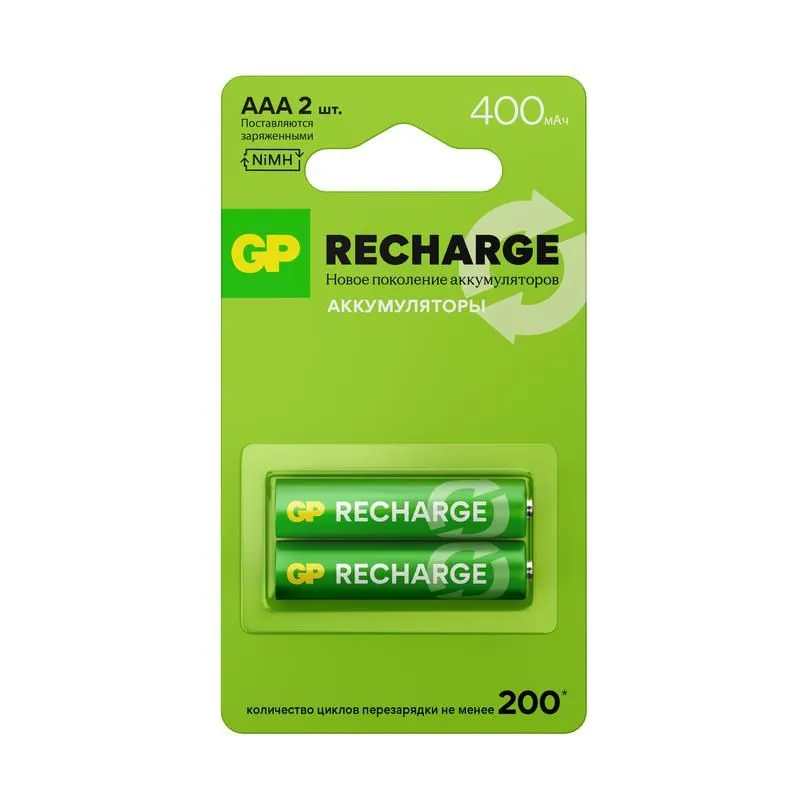 аккумулятор aaa/hr03 recharge 1.2в 400ма.ч 40aaahcv-2crsbc2 16/96 (блист.2шт) gp 20250 от магазина Штепсель и батарейка.
