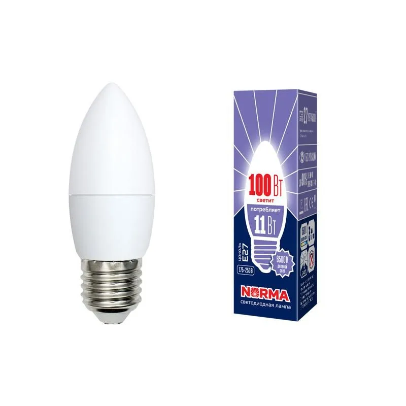 лампа светодиодная led-c37-11w/dw/e27/fr/nr norma 11вт матовая e27 (упак. картон) volpe ul-00003813 от магазина Штепсель и батарейка.