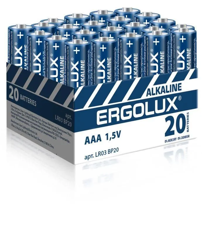 элемент питания алкалиновый aaa/lr03 1.5в alkaline bp-20 промо (уп.20шт) ergolux 14674 от магазина Штепсель и батарейка.