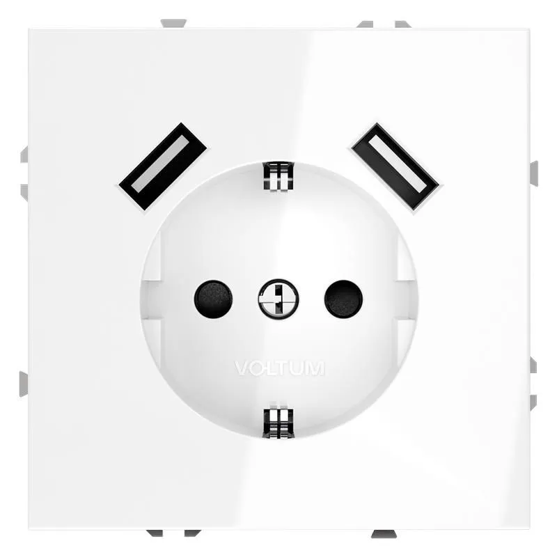 розетка 1-м сп s70 16а с usb a+a с заземл. защ. шторки механизм бел. глянцевый voltum vls040401 от магазина Штепсель и батарейка.