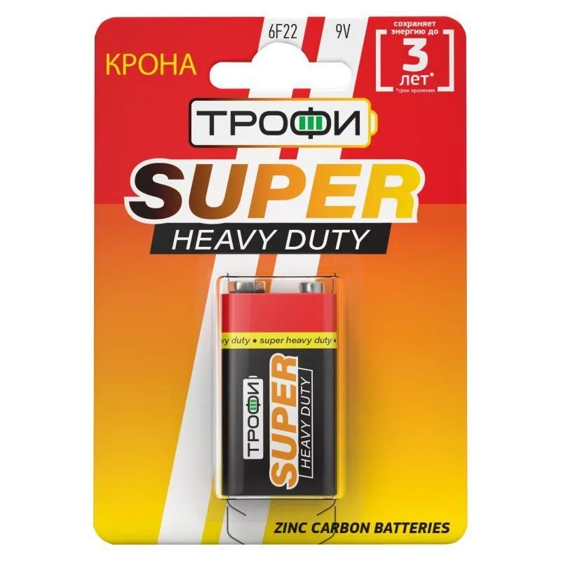 элемент питания солевой "крона" 6f22-1bl (блист. 1шт) трофи б0023144 от магазина Штепсель и батарейка.