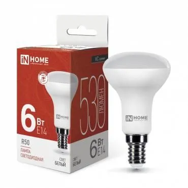лампа светодиодная led-r50-vc 6вт рефлектор 4000к нейтр. бел. e14 530лм 170-265в in home 4690612024264 от магазина Штепсель и батарейка.