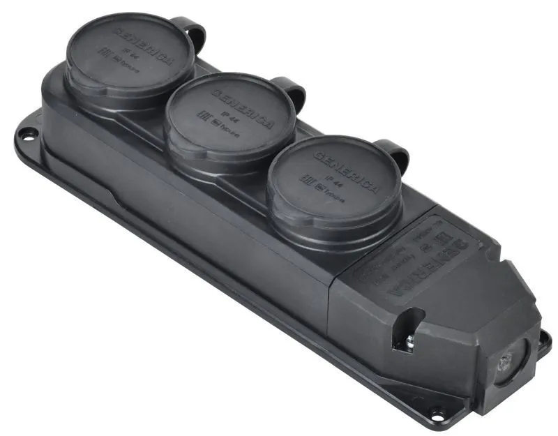 колодка удлинителя 3-м 16а ip44 с защ. крышкой каучук черн. generica erk20-016-03-44-k02-g от магазина Штепсель и батарейка.