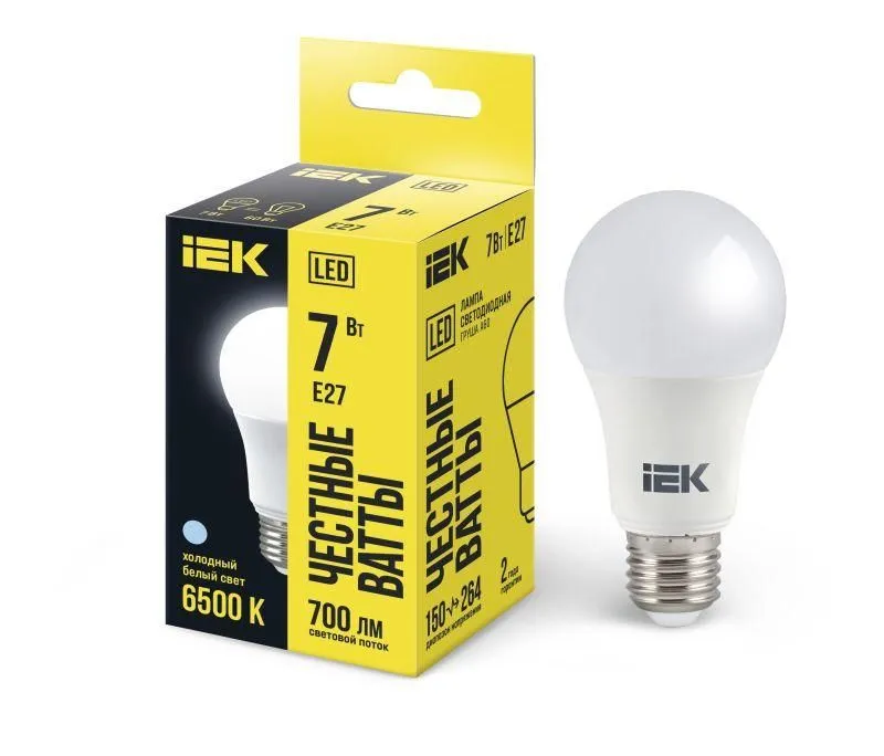 лампа светодиодная eco a60 7вт грушевидная 230в 6500к e27 iek lle-a60-7-230-65-e27 от магазина Штепсель и батарейка.