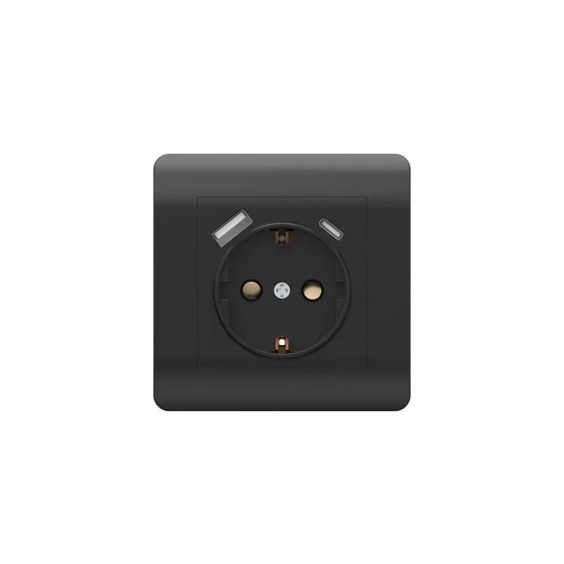розетка new3-e 16а с заземл. защ. шторки с 2-мя заряд. устройствами usb a+c 5в/2.1а черн. chint 431502 от магазина Штепсель и батарейка.