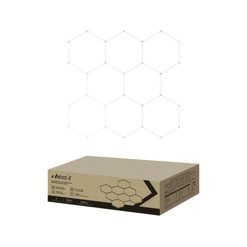 светильник светодиодный дбо-hexagon 8с-35065 350вт 6500к 230в 2350х2442мм 8 сот 0.5м шнур с вилкой neox 4690612066639 от магазина Штепсель и батарейка.