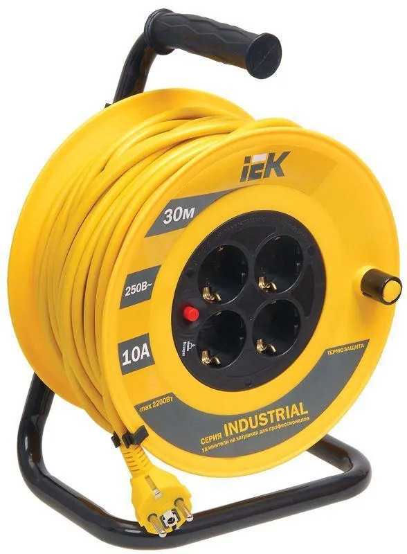 удлинитель на катушке 4х30м с заземл. 10а ip20 industrial ук30 3х1 термозащита iek wkp14-10-04-30 от магазина Штепсель и батарейка.