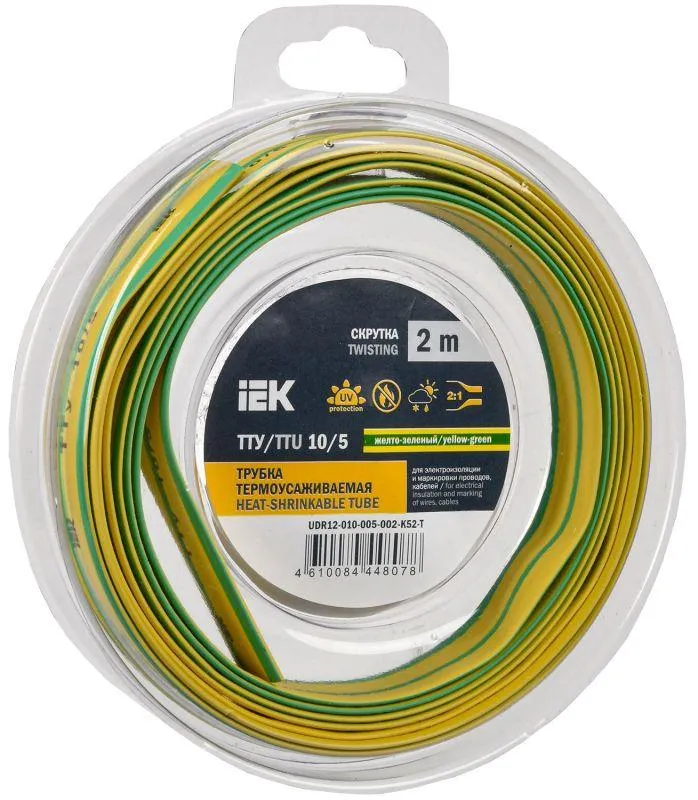 трубка термоусадочная тту нг-ls 10/5 желт./зел. (уп.2м) iek udr12-010-005-002-k52-t от магазина Штепсель и батарейка.