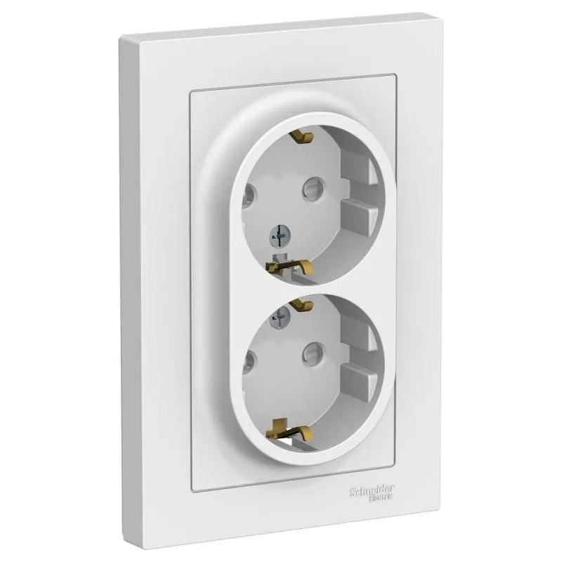 розетка 2-м сп atlasdesign 16а ip20 с заземл. защ. шторки в сборе бел. se atn000126 от магазина Штепсель и батарейка.