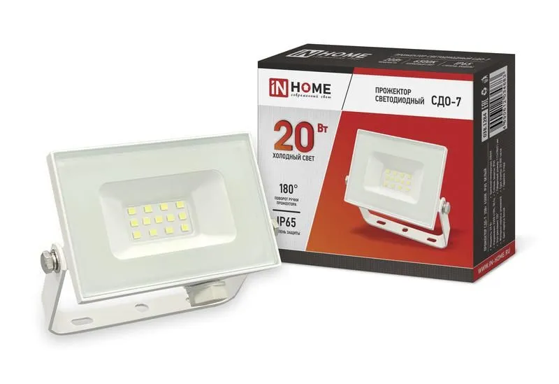 прожектор светодиодный сдо-7 20вт 6500к ip65 1800лм 230в бел. in home 4690612034683 от магазина Штепсель и батарейка.