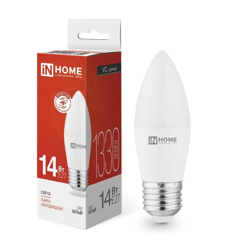 лампа светодиодная led-свеча-vc 14вт e27 4000к 1330лм in home 4690612047744 от магазина Штепсель и батарейка.