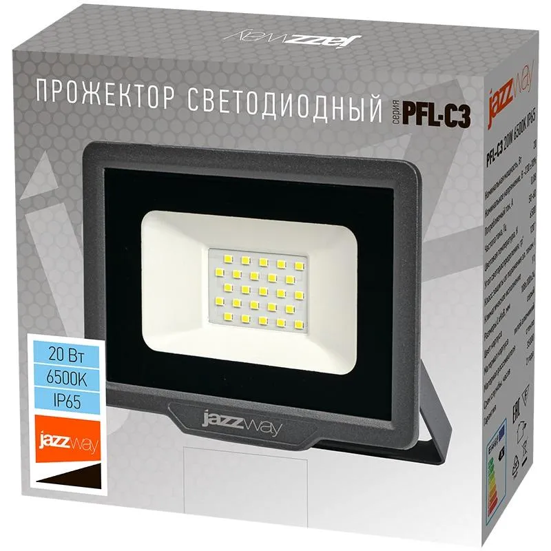 прожектор светодиодный pfl-c3 20вт 6500к ip65 до закален. прозр. стекло jazzway 5023543a от магазина Штепсель и батарейка.