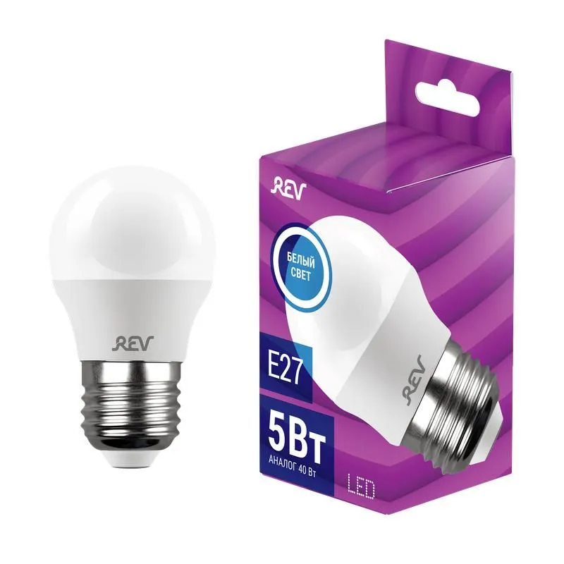 лампа светодиодная led-g45-e27-5вт-4000k 5вт шар 4000к нейтр. бел. e27 375лм 180-240в rev 32263 4 от магазина Штепсель и батарейка.