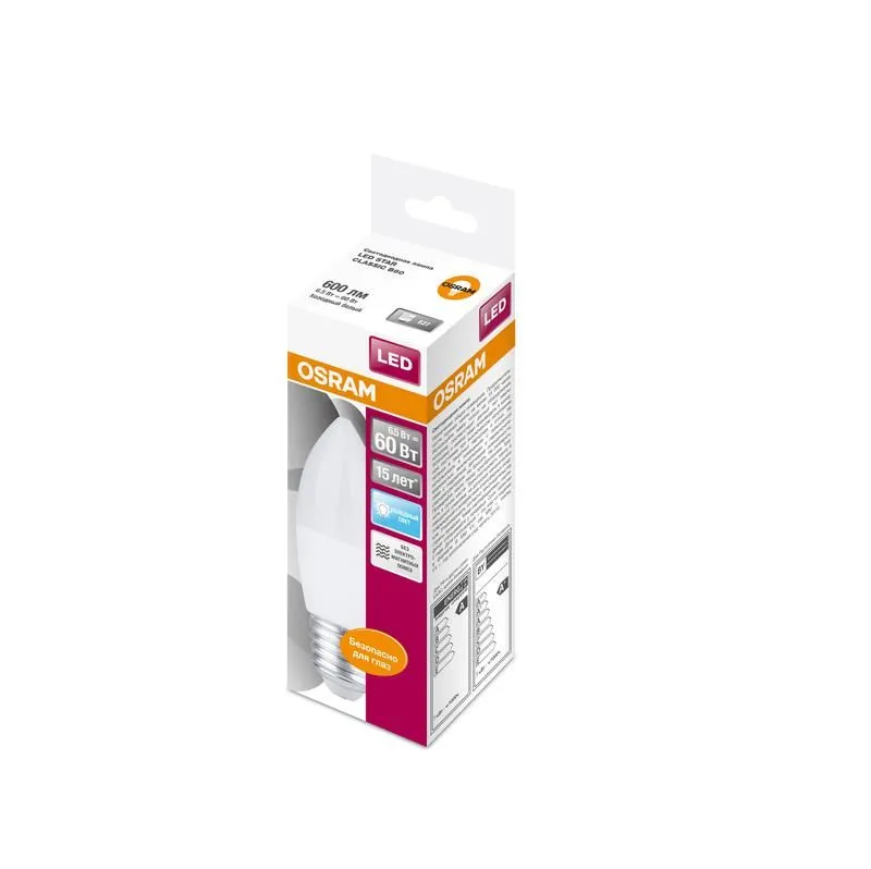 лампа светодиодная led star classic b 60 6.5w/840 6.5вт свеча матовая 4000к нейтр. бел. e27 550лм 220-240в пластик. osram 4058075134201 от магазина Штепсель и батарейка.
