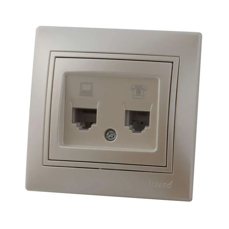 розетка компьютерная + телефонная 2-м сп mira rj45 + rj11 ip20 со вставкой жемчуж./бел. перламутр. lezard 701-3030-143 от магазина Штепсель и батарейка.