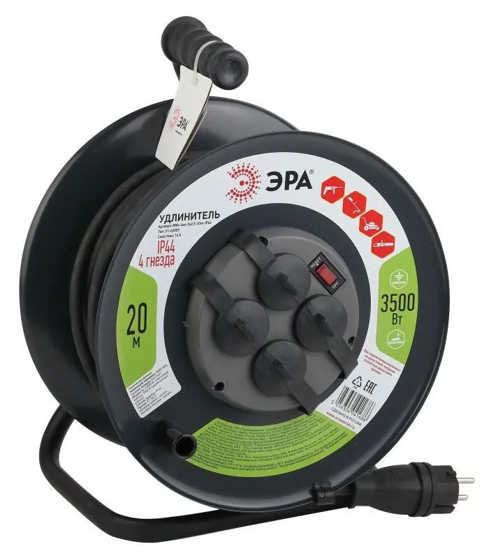 удлинитель на метал. катушке 4х20м с заземл. 16а ip44 rmx-4es-3х2.5-20m-ip44(kg) кг 3х2.5 эра б0043057 от магазина Штепсель и батарейка.