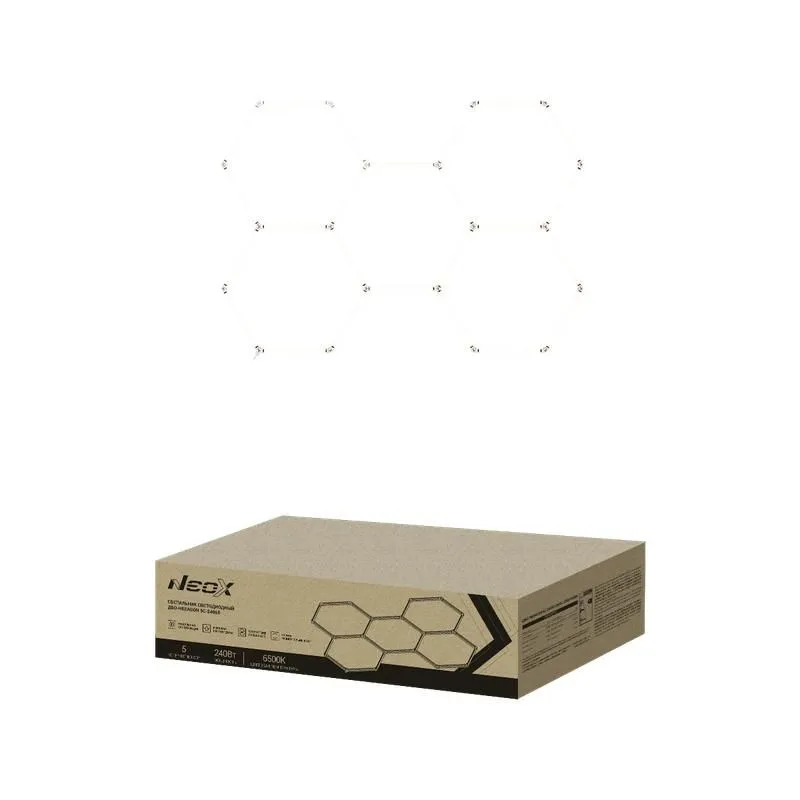 светильник светодиодный дбо-hexagon 5с-24065 240вт 6500к 230в 1628х2380мм 5 сот 0.5м шнур с вилкой neox 4690612066622 от магазина Штепсель и батарейка.