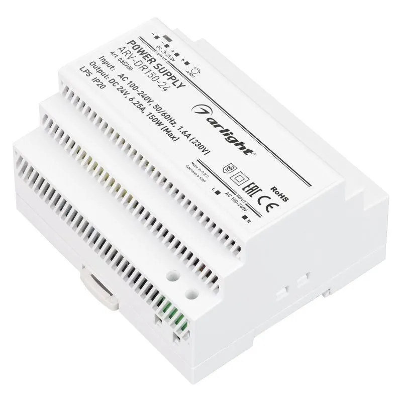 блок питания arv-dr150-24 150вт 24в 6.25а ip20 din-рейка arlight 035700 от магазина Штепсель и батарейка.