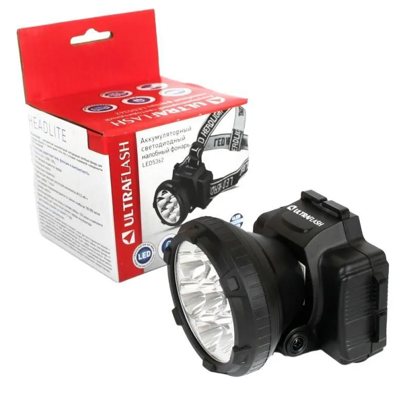 фонарь аккумуляторный налобный led5362 7led 2 режима 220в пластик. черн. (бокс) ultraflash 11256 от магазина Штепсель и батарейка.