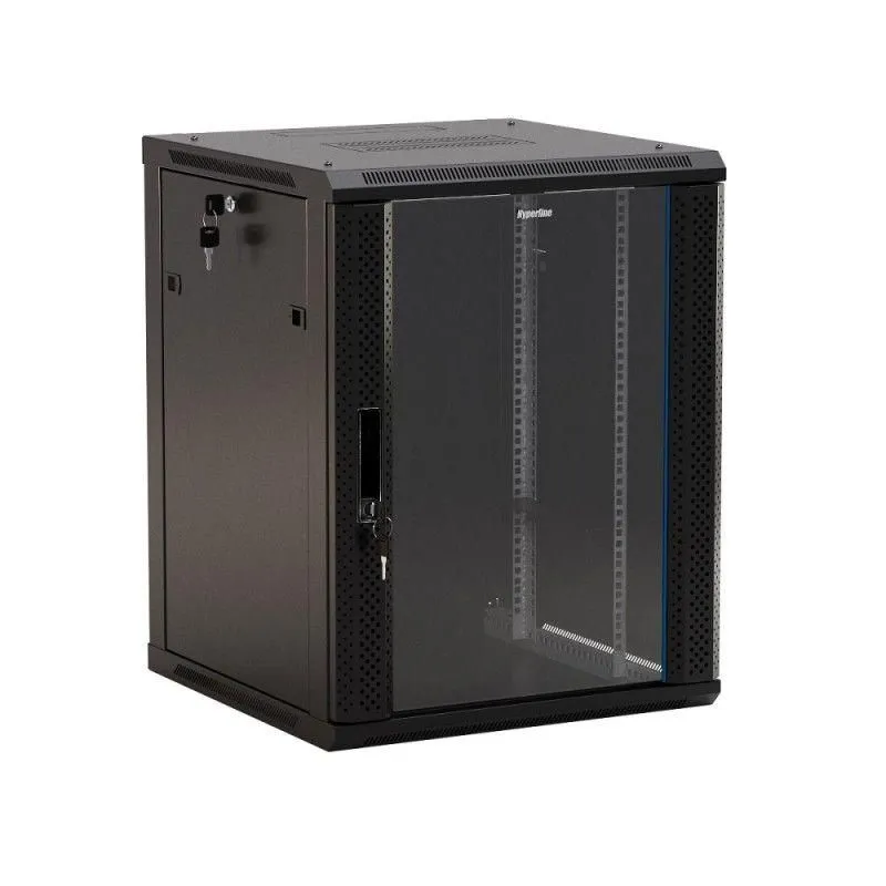 шкаф настенный twb-1245-gp-ral9004 19дюйм 12u 650х600х450мм стеклян. дверь с перфорацией по бокам ручка с замком черн. разобранный hyperline 392633 от магазина Штепсель и батарейка.