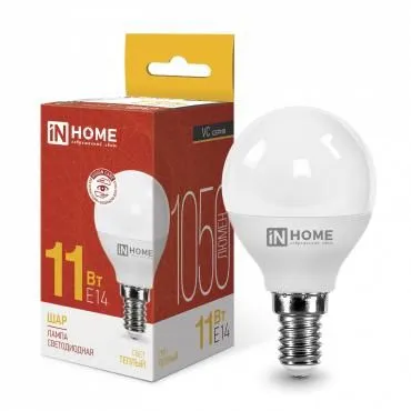 лампа светодиодная led-шар-vc 11вт шар 3000к тепл. бел. e14 1050лм 230в in home 4690612020587 от магазина Штепсель и батарейка.