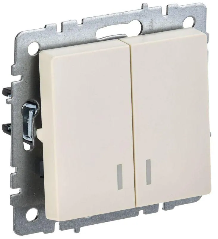 выключатель 2-кл. сп brite вс10-2-1-бркр 10а с индик. механизм беж. iek br-v20-1-10-k10 от магазина Штепсель и батарейка.